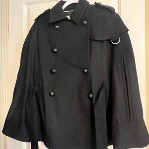 Banana Republic Italian Fabric Black Wool Cape Coat Jacket with Waist Tie Size S